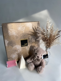 Dried Flower Vase Gift Set with Bear and Candle