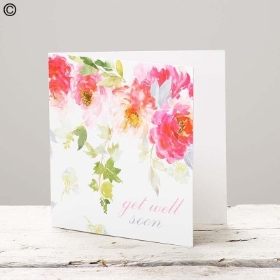 . Get Well Soon Watercolour Flowers Greetings Card