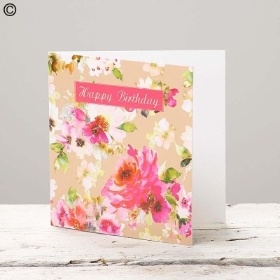 ... Happy Birthday Watercolour Flowers Greetings Card