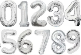 Giant Silver Numbers Helium Filled Balloons